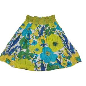 Karma Living Sz S/M Mod Skirt Boho Floral Smocked Waist Midi